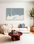 Mystic canvas map art in livingroom setting
