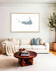 Nantucket matte map art in livingroom setting