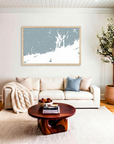 Newport matte map art in livingroom setting