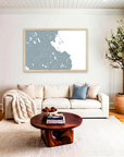 Plymouth matte map art in livingroom setting