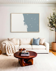 San Diego Coast canvas map art in livingroom setting
