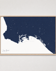 Long Beach Coastal Map — Canvas Horizontal — navy, Light Wood