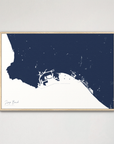 Long Beach Coastal Map — Canvas Horizontal, navy, Natural Oak
