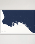 Long Beach Coastal Map — Canvas Horizontal, navy, White Frame