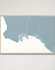 Long Beach Coastal Map — Canvas Horizontal, soft-blue, Natural Oak
