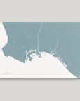 Long Beach Coastal Map — Canvas Horizontal, soft-blue, No Frame
