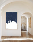 Long Beach navy vertical canvas map in the Bello mixed room scene