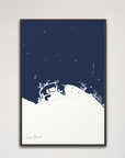 Long Beach Coastal Map — Canvas Vertical, navy, Black Frame