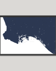 Long Beach Coastal Map — Fine Art Print Horizontal, navy, Black Frame, 10x8