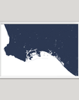 Long Beach Coastal Map — Fine Art Print Horizontal, navy, White Frame, 10x8