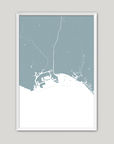 Long Beach Coastal Map — Fine Art Print Vertical, soft-blue, White Frame, 8x10