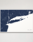 Long Island Coastal Map — Canvas Horizontal, navy, White Frame