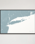 Long Island Coastal Map — Canvas Horizontal, soft-blue, Black Frame