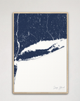 Long Island Coastal Map — Canvas Vertical, navy, Natural Oak