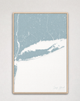 Long Island Coastal Map — Canvas Vertical — soft-blue, Light Wood