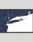 Long Island Coastal Map — Fine Art Print Horizontal, navy, Black Frame, 10x8
