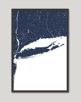 Long Island Coastal Map — Fine Art Print Vertical, navy, Black Frame, 8x10