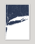 Long Island Coastal Map — Fine Art Print Vertical, navy, White Frame, 8x10