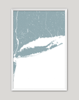 Long Island Coastal Map — Fine Art Print Vertical, soft-blue, White Frame, 8x10