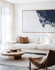 Marco Island navy horizontal canvas map in an oak framed room scene