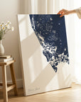 Marco Island navy vertical wrapped canvas map in the ratio 2:3 hand mockup