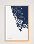 Marco Island Coastal Map — Canvas Vertical — navy, Light Wood
