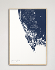 Marco Island Coastal Map — Canvas Vertical, navy, Natural Oak