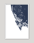 Marco Island Coastal Map — Fine Art Print Vertical, navy, White Frame, 8x10