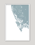 Marco Island Coastal Map — Fine Art Print Vertical, soft-blue, White Frame, 8x10