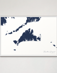 Martha's Vineyard Coastal Map — Canvas Horizontal, navy, White Frame