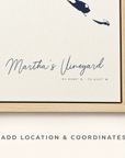 Martha's Vineyard canvas map — location and coordinates customization