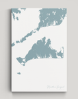 Martha's Vineyard Coastal Map — Canvas Vertical, soft-blue, No Frame
