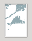Martha's Vineyard Coastal Map — Fine Art Print Vertical, soft-blue, White Frame, 8x10