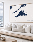 Martha's Vineyard canvas map — sea-view bench interior