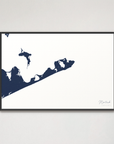 Montauk Coastal Map — Canvas Horizontal, navy, Black Frame