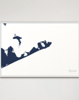 Montauk Coastal Map — Canvas Horizontal, navy, White Frame