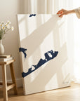 Montauk navy vertical wrapped canvas map in the ratio 2:3 hand mockup