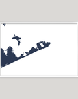 Montauk Coastal Map — Fine Art Print Horizontal, navy, White Frame, 10x8