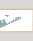 Montauk Coastal Map — Fine Art Print Horizontal, soft-blue, Oak, 10x8