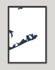 Montauk Coastal Map — Fine Art Print Vertical, navy, Black Frame, 8x10