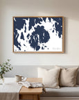 Mount Desert navy horizontal canvas map in an oak framed room scene