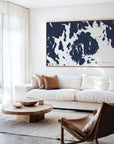 Mount Desert navy horizontal canvas map in an oak framed room scene