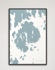 Mount Desert Coastal Map — Canvas Vertical, soft-blue, Black Frame