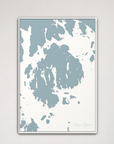 Mount Desert Coastal Map — Canvas Vertical, soft-blue, White Frame