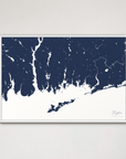 Mystic Coastal Map — Canvas Horizontal, navy, White Frame