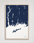 Mystic Coastal Map — Canvas Vertical — navy, Light Wood