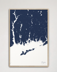 Mystic Coastal Map — Canvas Vertical, navy, Natural Oak