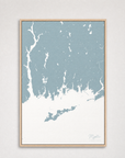 Mystic Coastal Map — Canvas Vertical — soft-blue, Light Wood