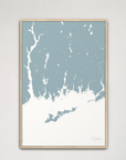 Mystic Coastal Map — Canvas Vertical, soft-blue, Natural Oak