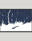 Mystic Coastal Map — Fine Art Print Horizontal, navy, Black Frame, 10x8